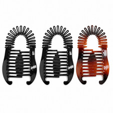 3 Pack Women's Colorful Elongated Interlocking Plastic Banana Clips Hair Combs