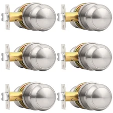 Probrico Passage Door Knobs Brushed Nickel Keyless Round Interior Handles 6-Pack