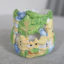 Ceramic Blue Birds Houses Trees Spring Easter Tea Light Candle Cup Holder