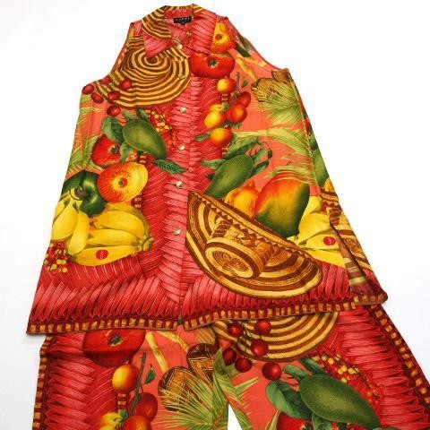 Gucci Fruchtmuster Seide 100% Setup goldener Knopf 44 Größe Made in Italy gebraucht - Bild 1 von 10