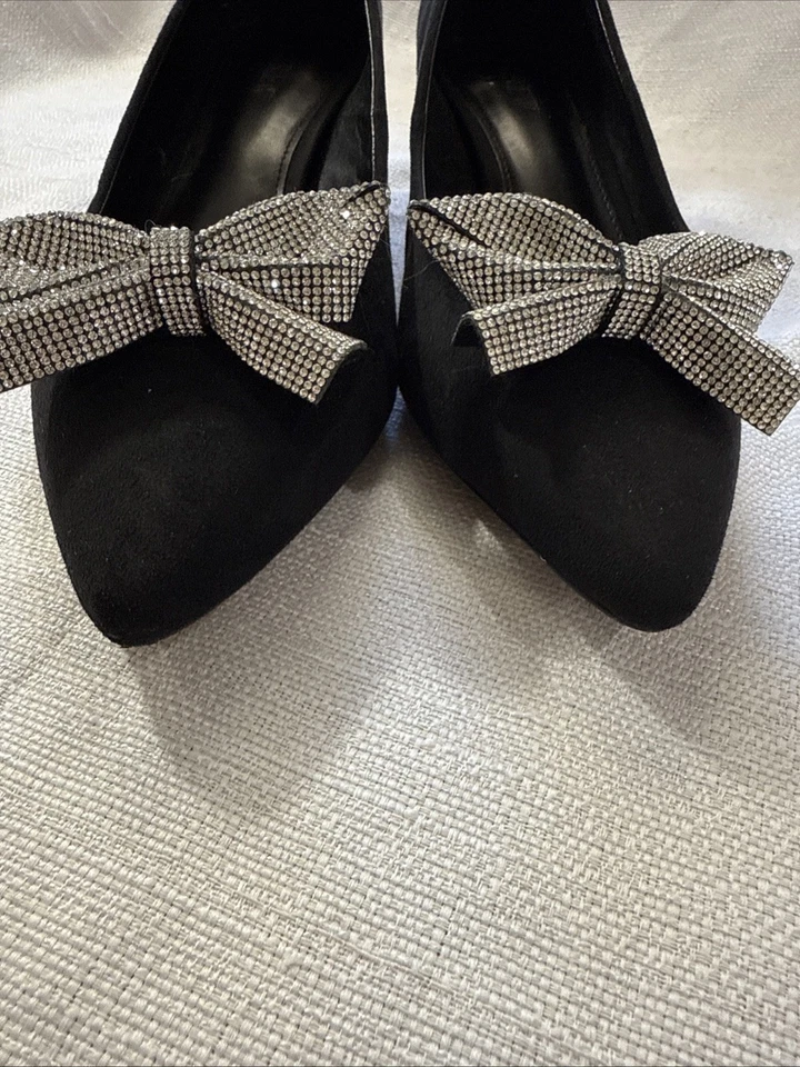 J.Crew 黑色小猫高跟鞋水钻蝴蝶结尖头正装鞋 9 码闪亮 — 第 4/4 张图片