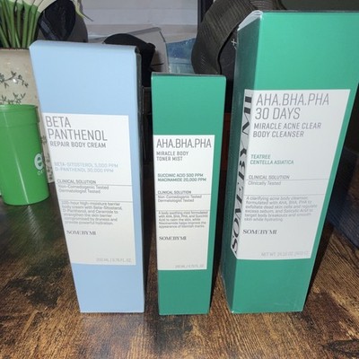 SOME BY MI AHA.BHA.PHA 30 Days Miracle Acne Body Cream, Cleanser, Toner Set