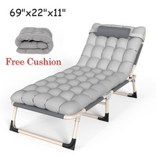 Single Folding Bed Sun Lounger Recliner Garden Camping Cots Guest With Mat UK