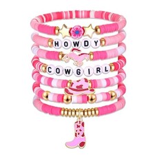 Surfer Heishi Bracelets for Women Stackable Rainbow Vinyl Disc Clay Beaded