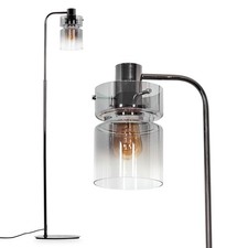 HOFSTEIN Brunate Stehlampe Metall/Glas Schwarz/Chrom/Rauch/Klar mit Fußschalter