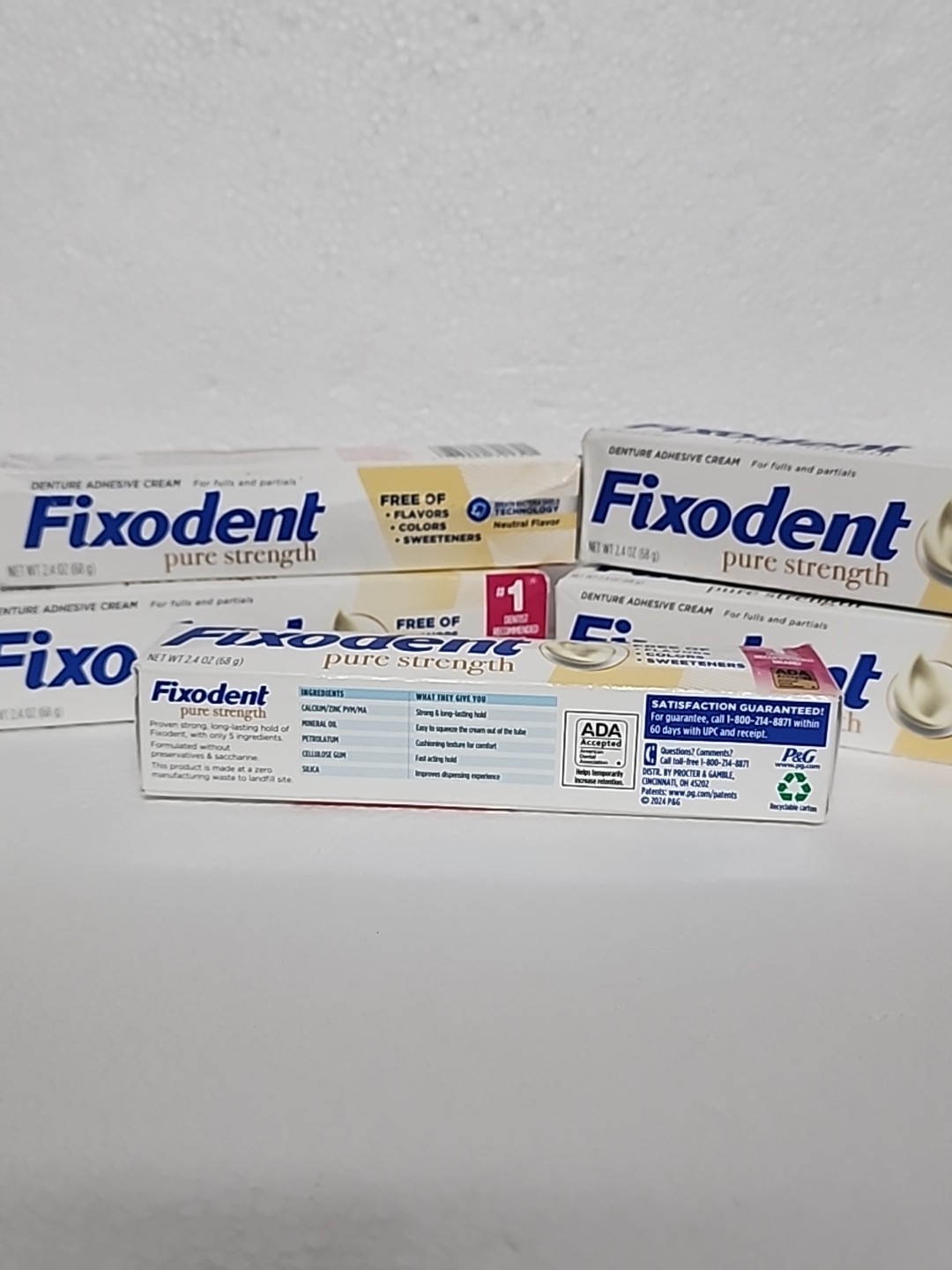 Fixodent Pure Strength Secure Denture Adhesive Cream Strong Hold 2.4 Oz, PK of 5