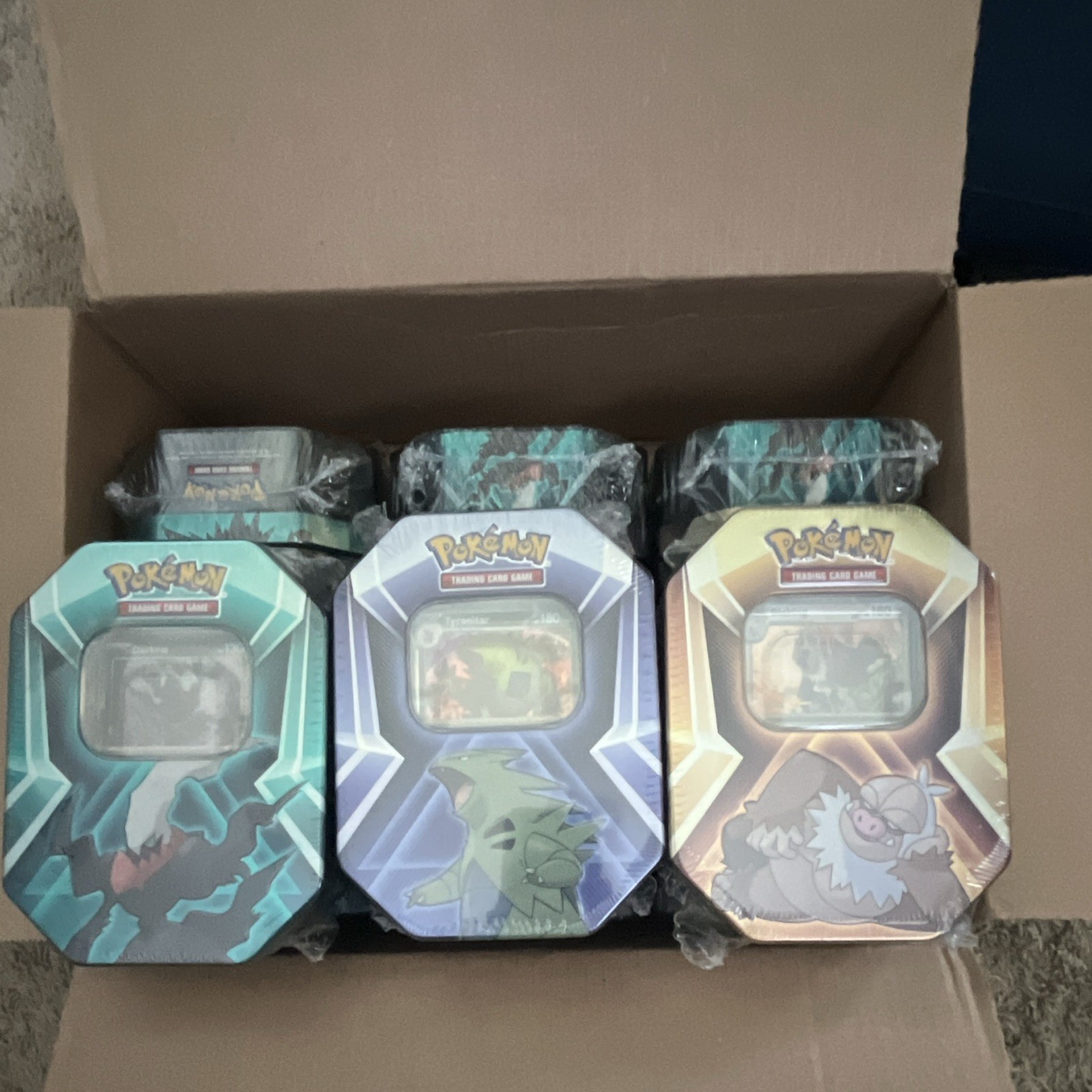 Pokemon Triple whammy Tin Lot (15) 5 each Darkrai Tyranitar Slaking Promo 2024
