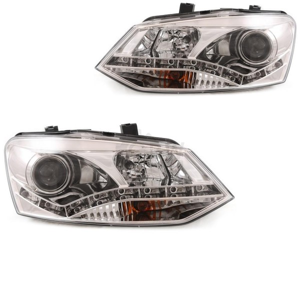 Scheinwerfersatz FüR VW Polo V 5 Typ 6R Bj. 09->> Klar/Chrom LED Dragon Lights-image
