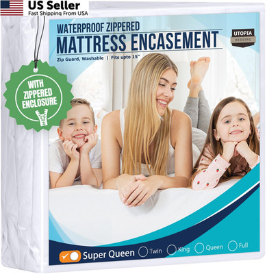 Utopia Bedding Mattress Protector Zippered Super Queen Queen, White