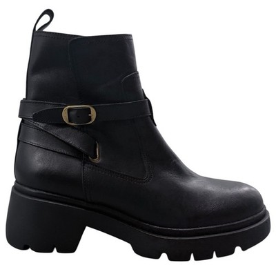Steve Madden Size 8 Coletta Black Leather Bootie Lug Sole Women NWOT