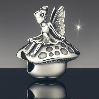 Silber Mythische Pixie Fee sitzend auf einem Fliegenpilz Perle für Bettelarmband