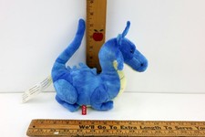 FAO Schwarz Toys R Us Blue Stuffed Dragon Plush 8 inches Long FAO Button