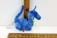 FAO Schwarz Toys R Us Blue Stuffed Dragon Plush 8 inches Long FAO Button
