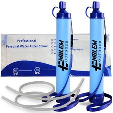 Portable Water Filter Straw, 2 Survival Water Straws to Purify Water When Campin