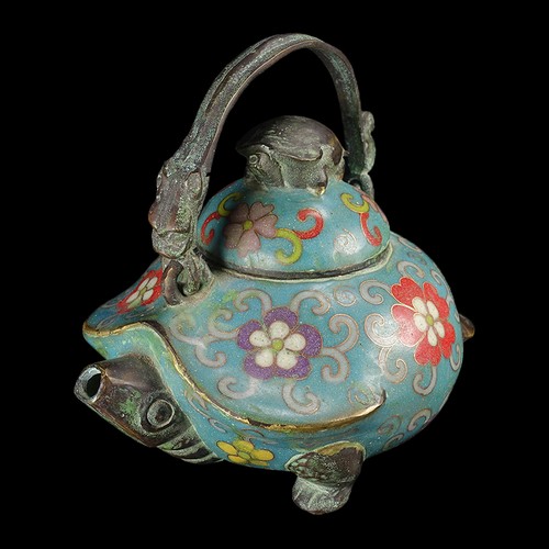 Collection Old Cloisonne China Enamel Hand Made Turtle Teapots Qianlong Mark - Picture 2 of 5