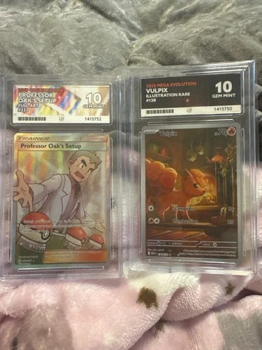 2025 Mega Evolution Vulpix Ace graded 10 and Professor Oaks Setup