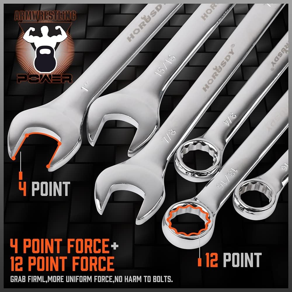 HORUSDY 32-Piece Combination Wrench Set, SAE and Metric, 1/4"-1" & 7mm-22mm