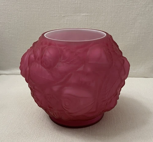 Vintage Fenton LG Wright Art Glass Puffy Pink Cased Cabbage Rose Bowl
