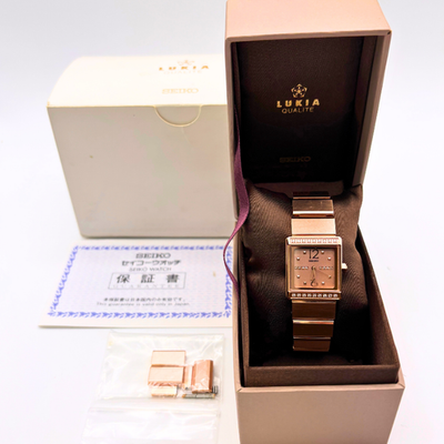 SEIKO LUKIA QUALITE Diamond Dial Pink Gold Stainless Steel Watch 