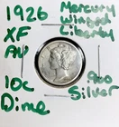 1926 Philadelphia Mint Silver Mercury Dime - About Uncirculated