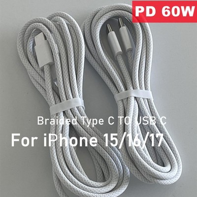 Braided Type C To USB C Cable For iPhone Air/17/16Pro/15 PD 60W Fast Charger Lot