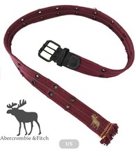 A F ABERCROMBIE Belt Boys 12 EMBROIDERED MOOSE Logo Burgandy VINTAGE
