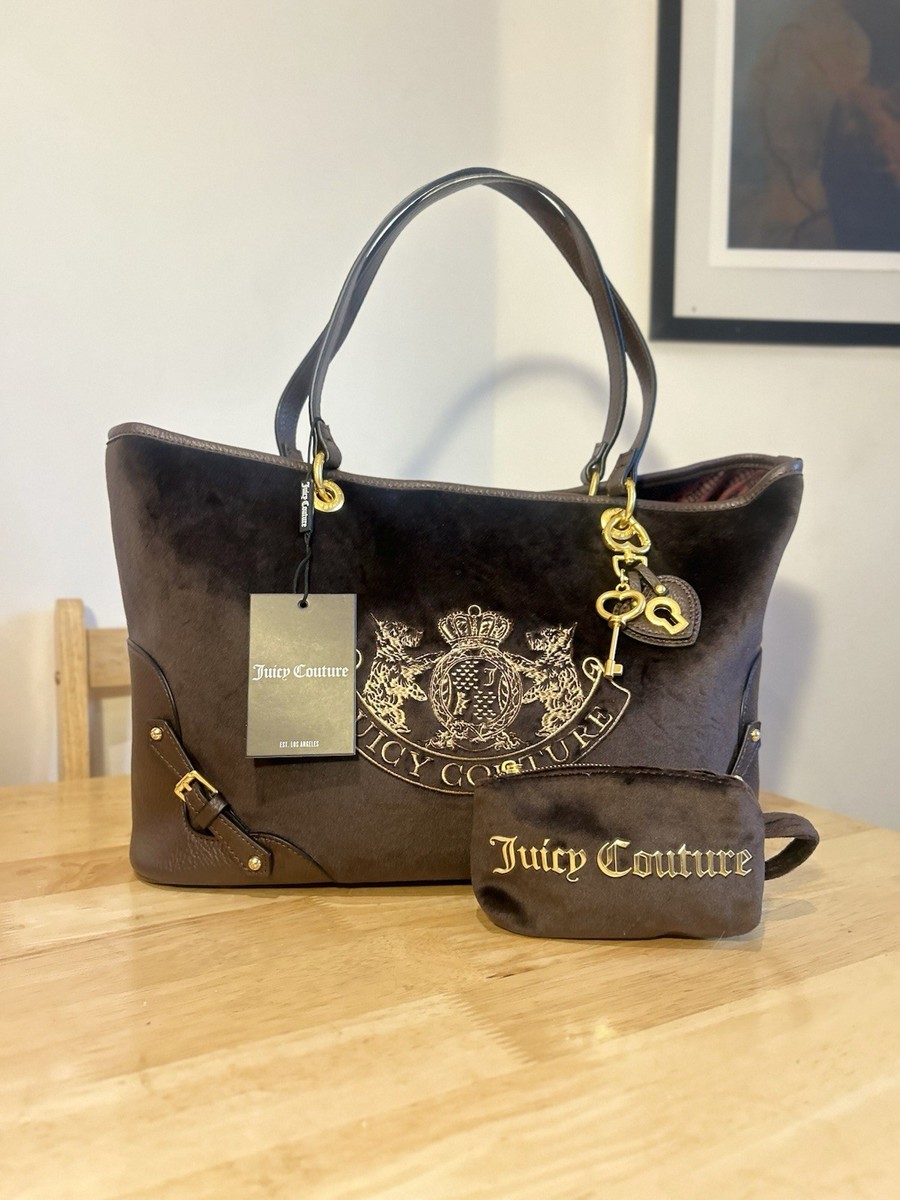 Juicy Couture Scottie Twig Dog Tote Bag Velour Brown Nuova Y2K RARE LOGO  CHAIN