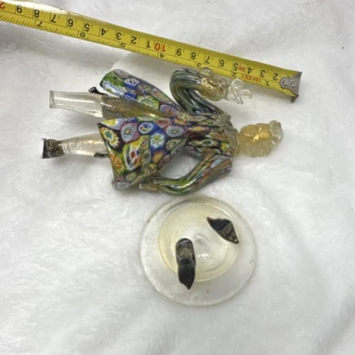 BROKEN Murano Hand Blown Art Glass Millefiori Figurine Multicolor Gold Glossy