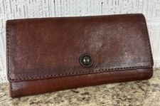 Frye Trifold Leather Wallet Brown Snap Closur...