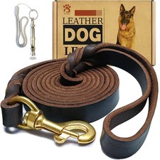 Genuine Leather Braided 6ft Heavy Duty Dog Leash Brown 3/4in Wide Genuine