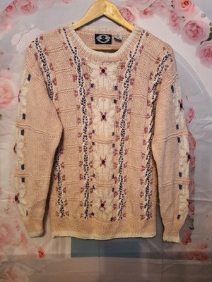 Casual Clothing Co Vintage Granny Knit Jumper M Ramie Cotton Floral Sweater