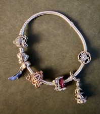 PANDORA Disney Cinderella Charm Bracelet w/ Carriage Shoe Castle Heart Charms