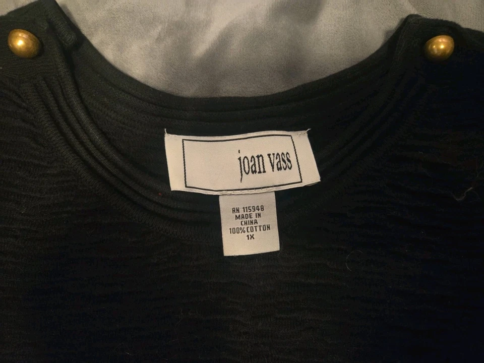 Joan Vass, Vestido midi tejido negro 100 % algodón para mujer 1x  Foto 3 de 4