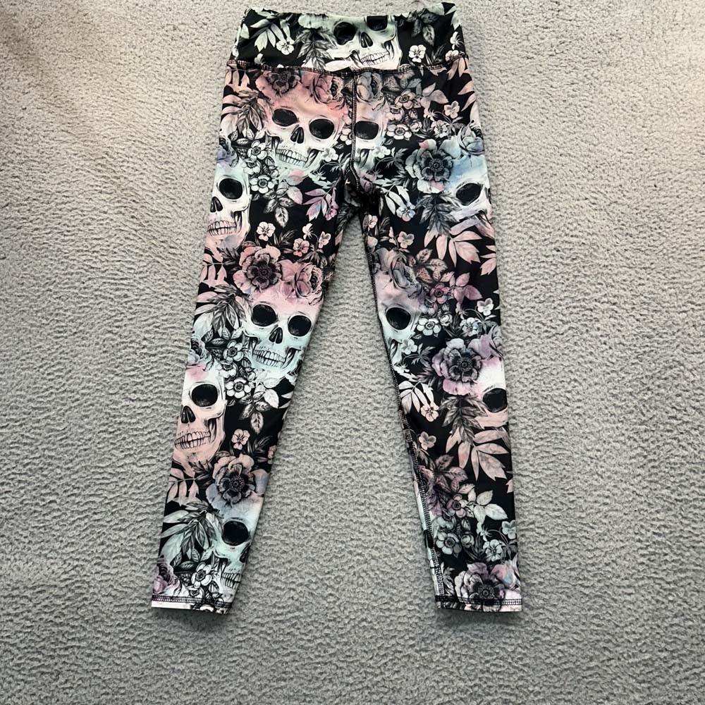 Evolutions & Creation Leggings Womens Capri Size Small Skulls Floral Roses