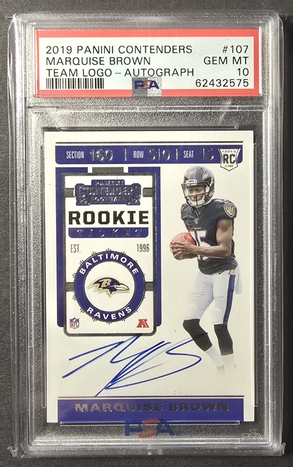 2019 Panini Contenders - Rookie Ticket RPS Marquise Brown Rookie Auto PSA 10