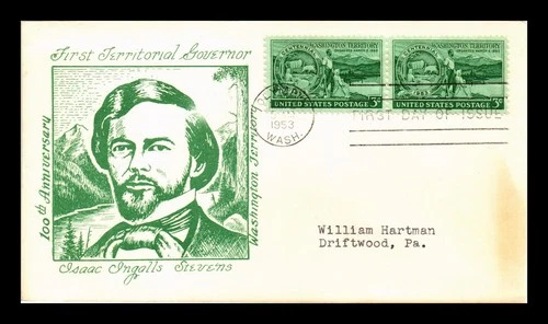 US COVER FIRST DAY OF ISSUE WASHINGTON TERRITORY 1853 TO 1953