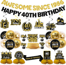 40th Birthday Decorations Men Women, Black Gold Happy 40th Birthday Party Decora