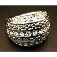 Silver-tone Dome Ring with Clear Crystals