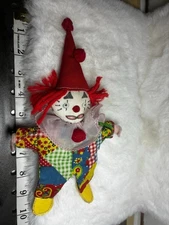 Hand Sewn Vintage Rag Doll Clown Quilted Handmade 10 Inches Tall