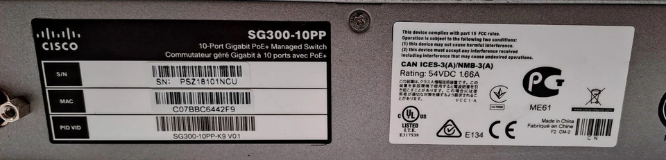 Conmutador de red Cisco SG300-10PP 10 puertos Gigabit Ethernet PoE+ Foto 3 de 4