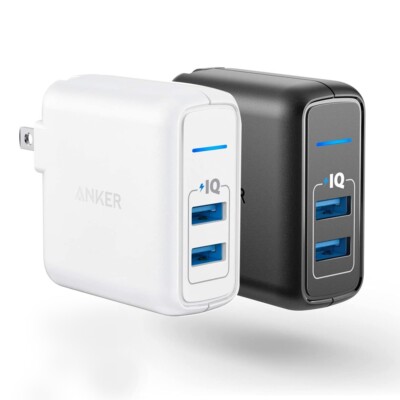 USB Wall Charger Anker Dual Port 24W Power Adapter PowerIQ Charge Foldable Plug