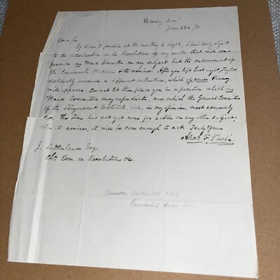 1855 Signed Letter On Resolutions Endorsement of Cincinnati Platform ...