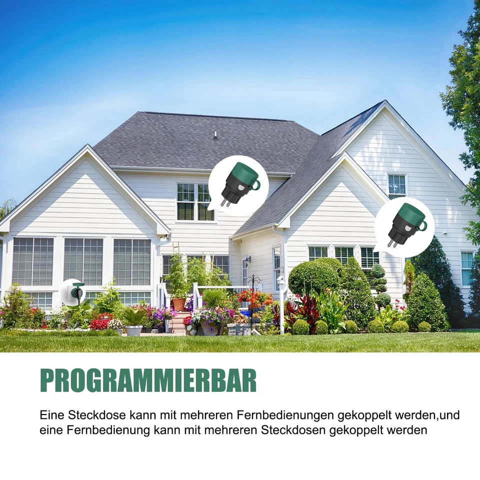 Funksteckdosen mit fernbedienung Aussen IP44 Wasserdicht Steckdosen Set 1+2 2... - Bild 4 von 4