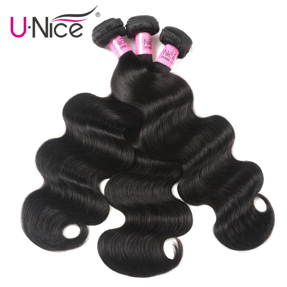 UNICE Malasia Body Wave 3 paquetes extensiones de cabello humano con tejido de cierre de encaje Foto 2 de 4