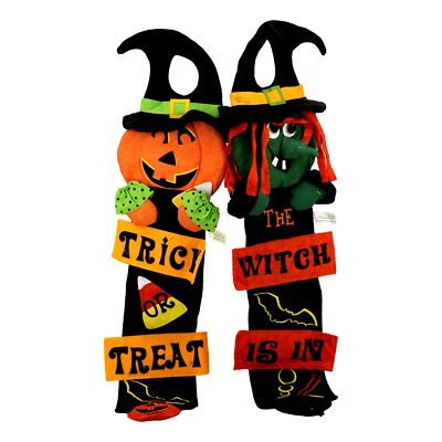 Halloween Door Hanger 36 Inch Welcome Greeter 2 Pack Witch Pumpkin Trick or