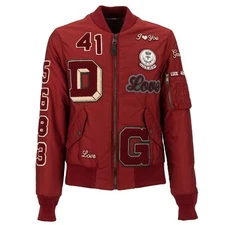 DOLCE & GABBANA Stuffed Bomber Jacket AMORE with Logo Embroidery Red 11484