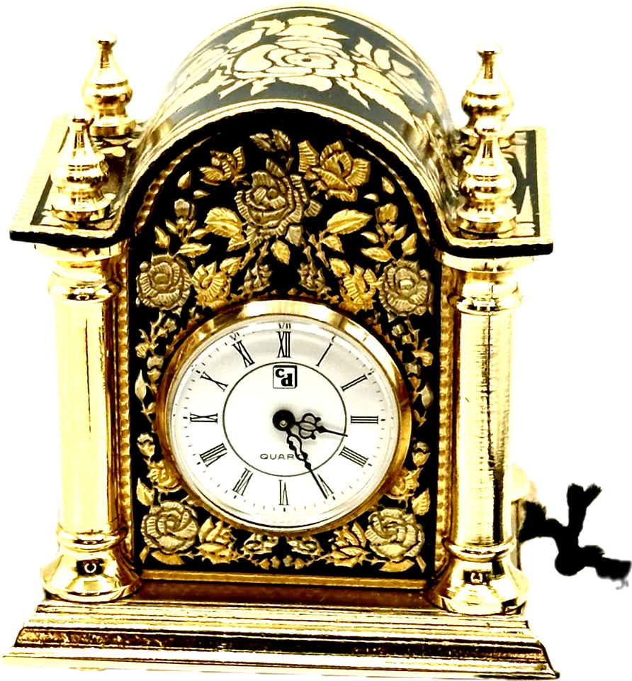 Miniature Mental Carriage Clock 24K Gold Trim Rose Design Credan Spain BRAND NEW - Image 3 of 4