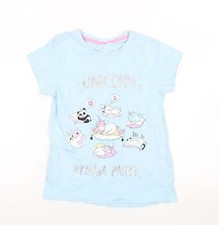 Matalan Girls Blue Cotton Blend Pyjama Top Size 8 Years Unicorn