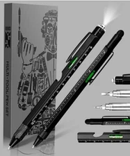Multitool Pen Set Metal Pens That Measure, Level,  Flashlight, Screwdriver, NEW