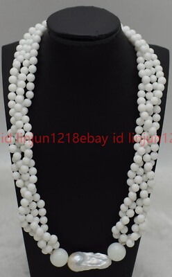 4 Reihe 6 mm Weiß Porzellan Jade Rund Edelsteine Perlen Weiß Barock Perlenkette 16-24 Zoll